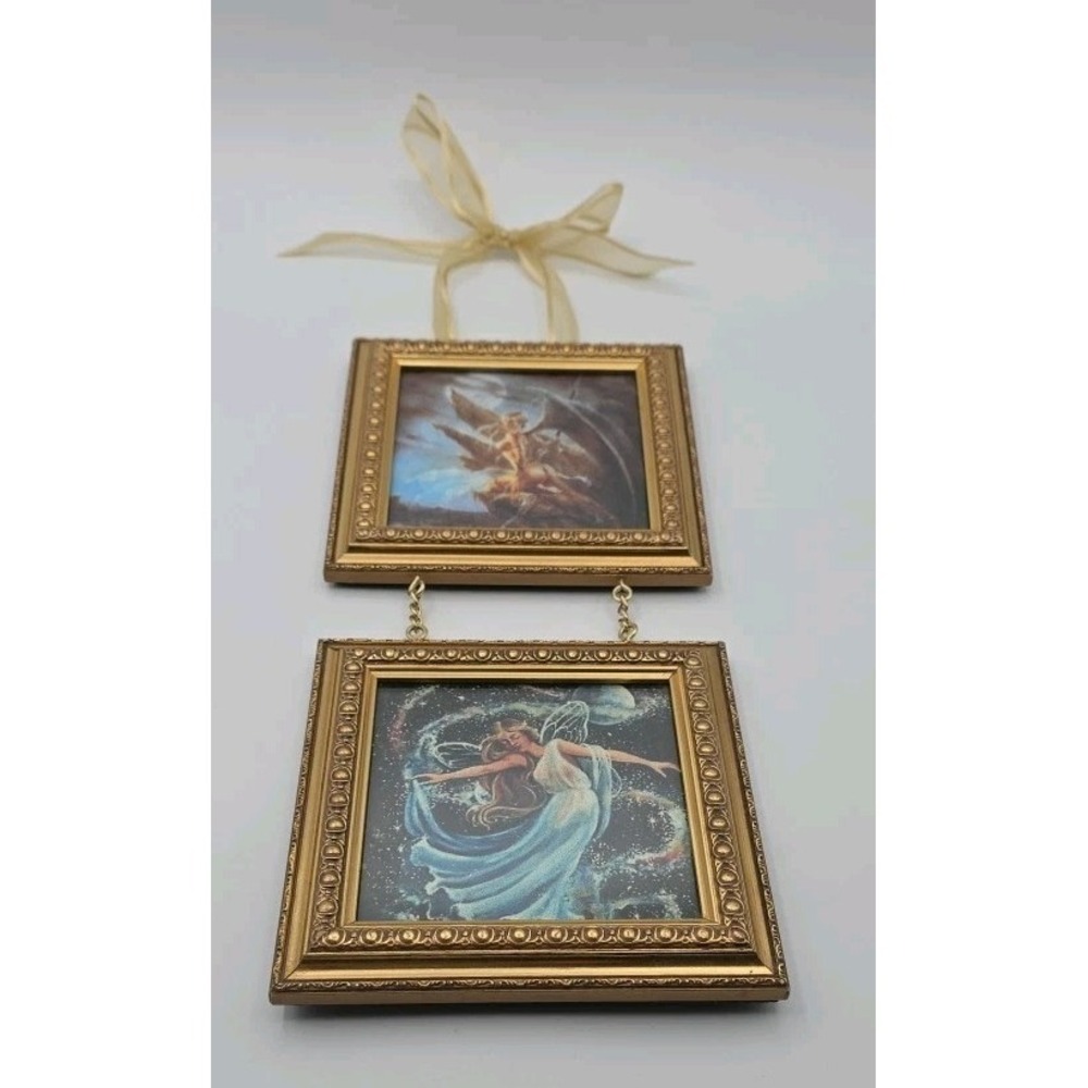 Double Hanging Fairycore Fantasy Framed Celestial Fairy Lithograph Printed Art